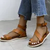 Casual Shoes Women Set Toe Flat Sandals Summer Rom Buckle Solid Color Round Plus Size Beach Flip Flops Sandales Femmes Ete