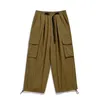Men's Pants Loose Straight Wide Leg Autumn Vintage Brown Cargo Men Streetwear Casual Ankle-banded Trousers With Belt