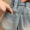 Şort kızlar denim yaz 2024 çocuk moda kısa kot pantolonlar için bebek pantolonlar için çocuk pantolonlar toddler tozluk kostüm 5 6 7y