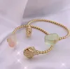 Fashion Real 18K Gold Ploated Resin Greenpink Crystal Shell Cuff armband manchet Bangle Letter Chian Brand Gift5528325