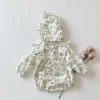 One-pièces 2pcs coréen Ruffle Ruffle Baby Baby Baber With Hat Set Infant Vintage Floral Long Manche à manches