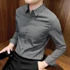 Men's Dress Shirts Fashion Lapel Button Business Lattice Clothing 2024 Autumn Oversized Casual Tops Loose Korean Shirt