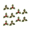 Fleurs décoratives 10pcs Pigne de pin givré artificiel Picks Red Berry tiges de feuilles vertes branches