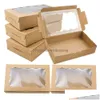 Wrap Brown Kraft White Gift Cookie Box med Clear Window Premium Liten pappersbehållare för dessert bakverk godisförpackning LX5513 DRO DHWOU