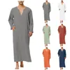 Etnische kleding mannen dun stevige casual losse moslim gewaden shirts zomerse lange mouw v nek gewaad islamitisch Saoedi -Arabië Maleisië kaftan abaya