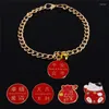 Appareils pour chiens collier de compagnie métal Lucky Ping Ping An pendent Cat Spring Festival Year With Bell Collier Accessoires Gold Chain