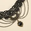 Necklaces Gothic Hollow Chain Layered Lace Choker Necklace Vintage Black Acrylic Gemstone Leaf Pendant Collar Necklace For Women
