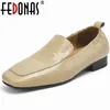 Scarpe casual fedonas con tacchi bassi concisi donne pompe primavera estate autentica vera pelle di piedi quadrati mocassini da donna che lavorano