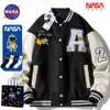 Jersey de beisebol da NASA para homens e mulheres no outono e inverno 2022, nova marca moderna de mangas PU soltas, jaqueta espessada, jaqueta de casal JL