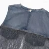Tanks féminins Keyankettian 2024 lance de lancement Patchwork Cropped Denim Vest Top Chic vintage O-Neck Sans manches Pullover Sexy Camisole