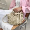 DrawString Summer Semicircle Beach Straw Rattan Shoulder Bucket Crossbody Påsar med kort runda handtag 2024 Ladies Handväskor och plånböcker