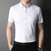 Designer heren casual shirts ijs zijden stretch wit korte mouwen shirt voor mannen zomer zakelijke vaste kleur heren werkkleding slanke fit m-3xl