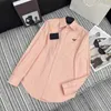 Women's Blouses & Shirts Designer New Polo Collar Long sleeved Shirt Classic Inverted Triangle Logo Versatile Single Pocket Western Style 1PWK