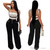 Elegant jumpsuit 2 -stycken set kvinnor hängspender bh väst glam monterade knappar detaljer breda ben långa byxor klubbkläder jumpsuits 2 st -uppsättningar för kvinnor kläder