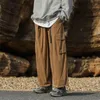 Herrenhosen loser gerade weit Bein Herbst Vintage Brown Cargo Herren Streetwear Casual Knöchel-Band-Hosen mit Gürtel