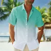 Camisas casuais masculinas Gradiente de camisa colorida 3D Roupas de lapela para férias havaianas Moda confortável e macia
