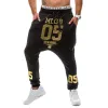 Pantaloni Nuovi 2021 Spring Autumn Casual Casual Basso Crotch Hip Hop Piede Pants Streetwear Street Dance Gold Numero di pantaloni stampati uomini