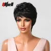 Wigs Short Synthetic Natural Black Wig for Black Women Straight Pixie Cut Cosplay Wigs with Bangs Heat Resistant Fiber Afro Hair Wig