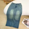 Röcke gewaschene A-Linie-Rock 2024 Sommer Mode mittelgroßer Retro Slim High Taille Denim Frauen eleganter Weg Midi