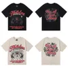 メンズTシャツハイストリートファッションヘルスタークリエイティブファン凝視アイプリントダブルヤーンカジュアルショートスリーブTシャツ男性と女性向け