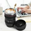 Filtres 400/440 ml Camera Lens Water tasse de café tasse de café créatif tasse de café en acier inoxydable.
