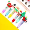 Długopisy 20pcs/partia kawaii świąteczne papiery papiernicze śliczna kreskówka Santa Claus Mini 4 Color Ballpoint Pen Multi Color Pens Pens School Supplies