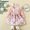 Sets prowow baby girl vêtements ensemble Rouge Ribed Raiper + Suspender Bowknot Robe Floral Party Girls Tenues Costume de nouveau-né hivernal