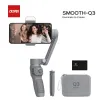 Gimbals Zhiyun Smooth Q3 3axis Téléphone Gimbal Flexible Handheld Stabilisateur avec lumière de remplissage pour smartphone iPhone Xiaomi Huawei Android