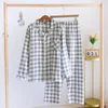 Vêtements de nuit pour femmes Spring Automne Couple de pyjama Set Cotton Men's Plaid Imprimé Pantalon de chemise à manches longues Two Piece à la maison