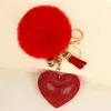 Chaves Faux Fur Plelight Ball Keychain liga shinestone Key Key Ring Solid Color Bag Pingente Mulheres