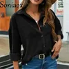 Women's T-Shirt Corduroy Shirt Women Solid Color Long Sleeve Turn-Down Collar Casual Loose Fashion Tops Ladies Streetwear Shirt Vintage Clothes 240423