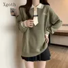 Women's Polos Korean Fashion Contrasting Embroidered Polo Shirt For Women In Autumn And Winter Solid Color Loose Top Trend Female Clothing