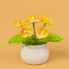Decorative Flowers Artificial Potted Handmade Gradient Forget Me Not Mini For Home Car Decoration Knitting Crochet Women