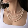 Necklaces eManco New Imitation Pearl Necklace Round Multi Size White Pearl Stainless Steel Necklace Women's Collarbone Chain