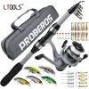 Accessoires Set bobine à pêche portable à longue portée 1,8 m Tie télescopique 5.2: 1 High Speed Spinning Reel Combo Bag Line Baits Hooks