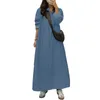 Casual Dresses Women Maxi Dress Loose Solid Color Turn-Down Collar Long Sleeve Overdimensionerad A-Line Ankellängd Knappar Mjuk andningsbar dam