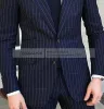 Suits Pinstripe Men's Suit Tuxedo Notched Lapel Navy Blue Slim Fit for Formal Wedding Striped Male Two Pieces Fashion Business Groom