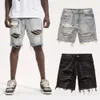 Men Denim Shorts Heren Summer Distressed Stijlvolle knop Fly Multipocket Design Slim Fit gescheurde jeans voor jeugd 240417