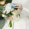 Flores decorativas Bridal Bridal Boda Bouquet Azul y Blanco Simulación fresca que sostiene accesorios hechos a mano