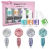 Glitter 8 In 1 Nail Art Tool Kits 18G Rode serie Dompselpoeder + 15 ml Basis Top Activator Borstel Saver Saver Liquid Dip Powder Set