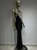 Casual Dresses Women Summer Sexy V Neck Backless Crystal Black Diamonds Maxi Long Bandage Dress 2024 Sticked Elegant Evening Club Party