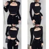 Вырезать Heyoungirl Out Black Haruku Crop T Gothic Casual Basic Woman футболка Tops Tops Tee Tee Tee Runt Women Cool Streetwear 220411 Рубашка OPS EE