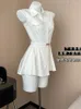 Casual Dresses High Quality Slim White Fairy Dress with Belt Spring Summer Elegant Fashion Banket Prom Gown ärmlös från Shoulder Mori