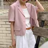 Women's Jackets Vintage Suit Collar Single-breasted Loose Coats 2024 Summer All-match Short-sleeved Solid Tops Koreran Chic Jacket Woman