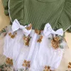 One-pièces citgeett Été bébé bébé filles robe bodys fleur broderie rigle ruffles chauffe