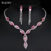 Necklaces BLIJERY Fashion Pink Crystal Prom Wedding Jewelry Sets for Women Accessories Floral Tassel Necklace Earrings Bridal Jewelry Sets