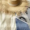 Cappello per paglia da rafia naturale estiva Women Holiday Travel Beach Weave Weave Panama Female Wide Brim Sun Protection 240423