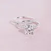 Cluster Rings Huitan Bling Round Cubic Zircon 2Pcs/Set For Women Simple Fashion Double Stackable Wedding Bands Party Jewelry