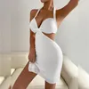 Casual Dresses European och American Fashionable Sexy Deep V-Neck Halter Beautiful Back Midriff Outfit Slim Fit Slit Dress Women's Night