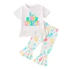 Kläduppsättningar Småbarn Girl påskdräkt Happy Letter Print Tassel Hem Short Sleeve T-shirt Egg Bell Bottoms